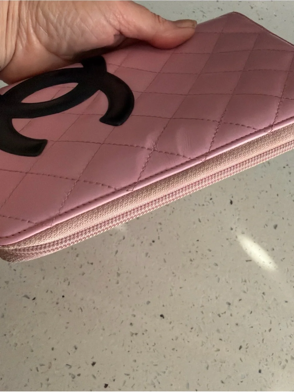 CHANEL Pink Quilted Calfskin Cambon Zip Organizer with Black CC Logo